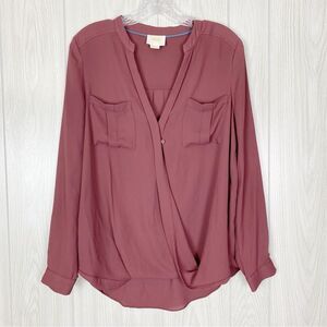 Anthroplogie | Maeve | Burgundy Eva Faux Wrap Blouse Size 4